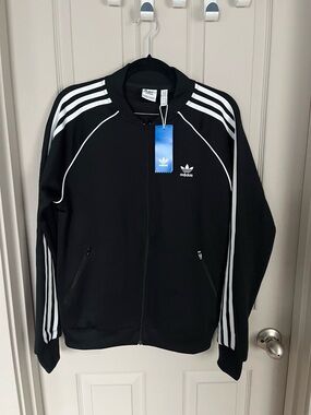 adidas Black Track Jacket with White Stripes for juniors, boys or NWT.